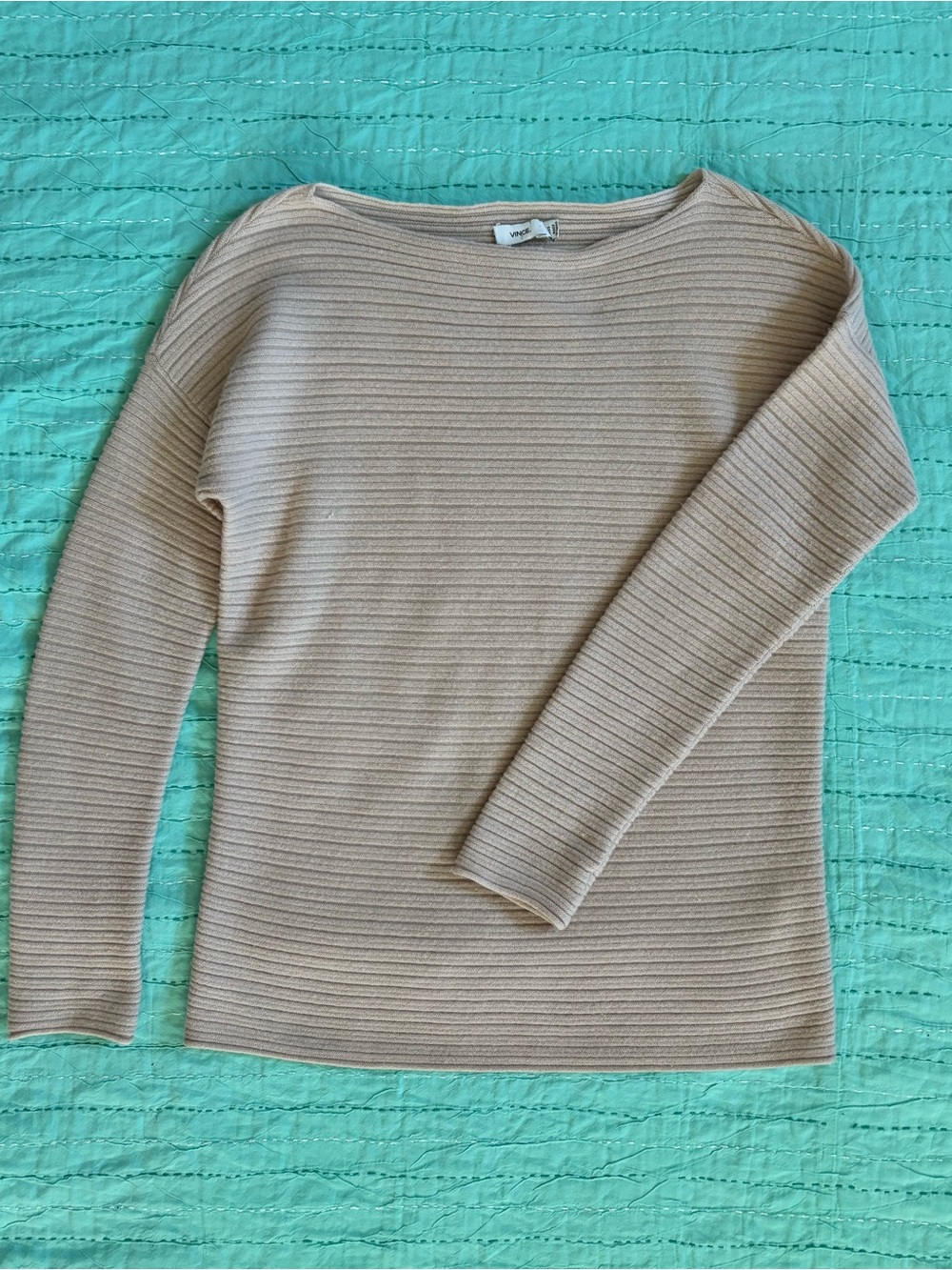 Vince 100% Cashmere Cream Ribbed Sweater Minimalist Luxury Knit